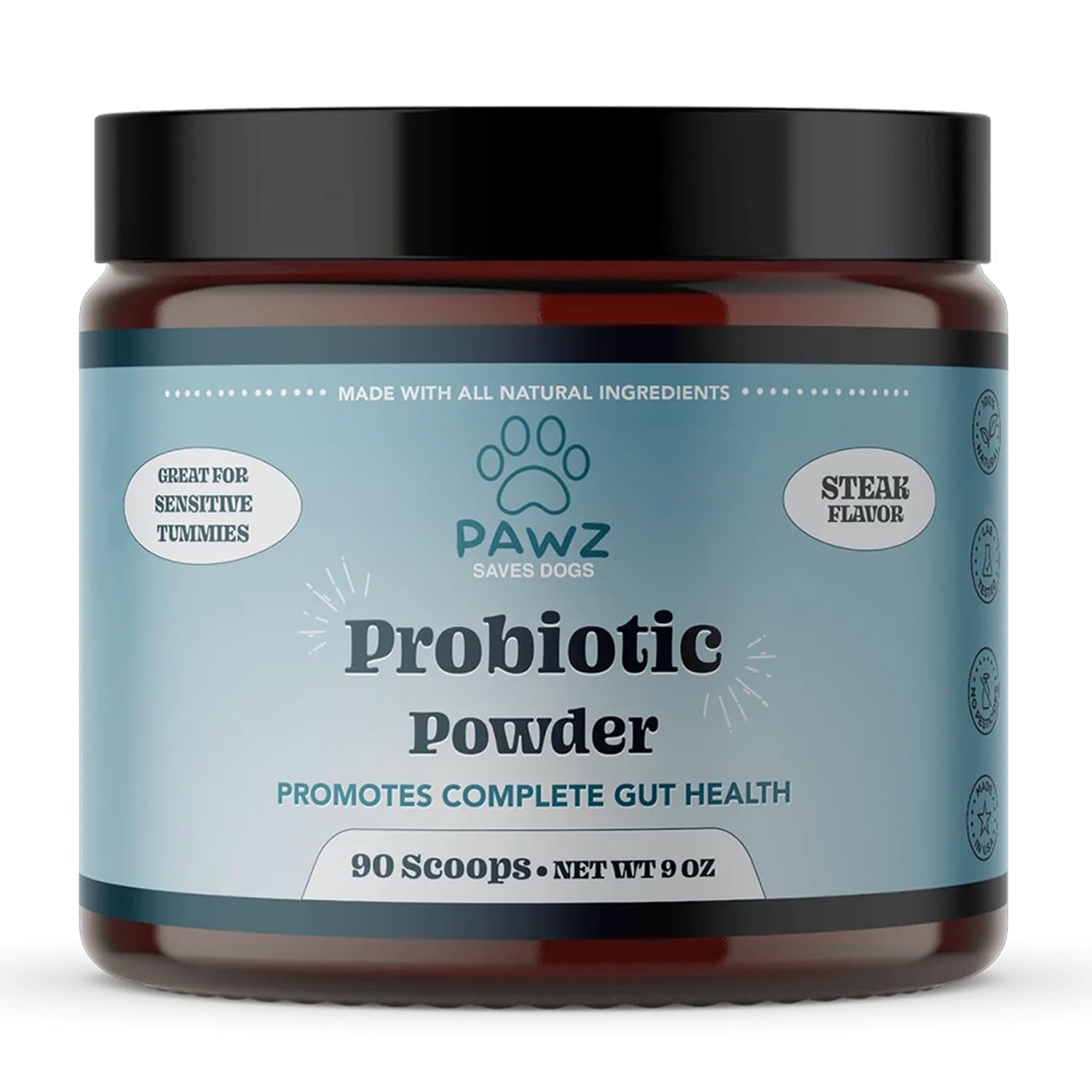 PAWZProbiotic Powder for Dogs - 90 Scoops Steak Flavor - Promotes Gut Health and Digestion - Probiotics Supplement Support Immune System & Skin and Coat Health - Suitable for All Types of Dogs
