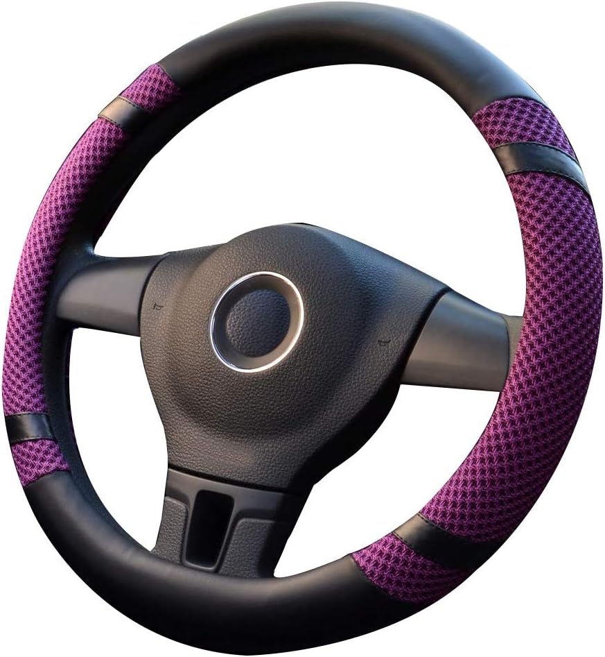 coofig Steering Wheel Cover for Car Universal 15 inch Microfiber Leather Viscose Ice Silk Breathable Anti-Slip (Purple,New Ice Silk)