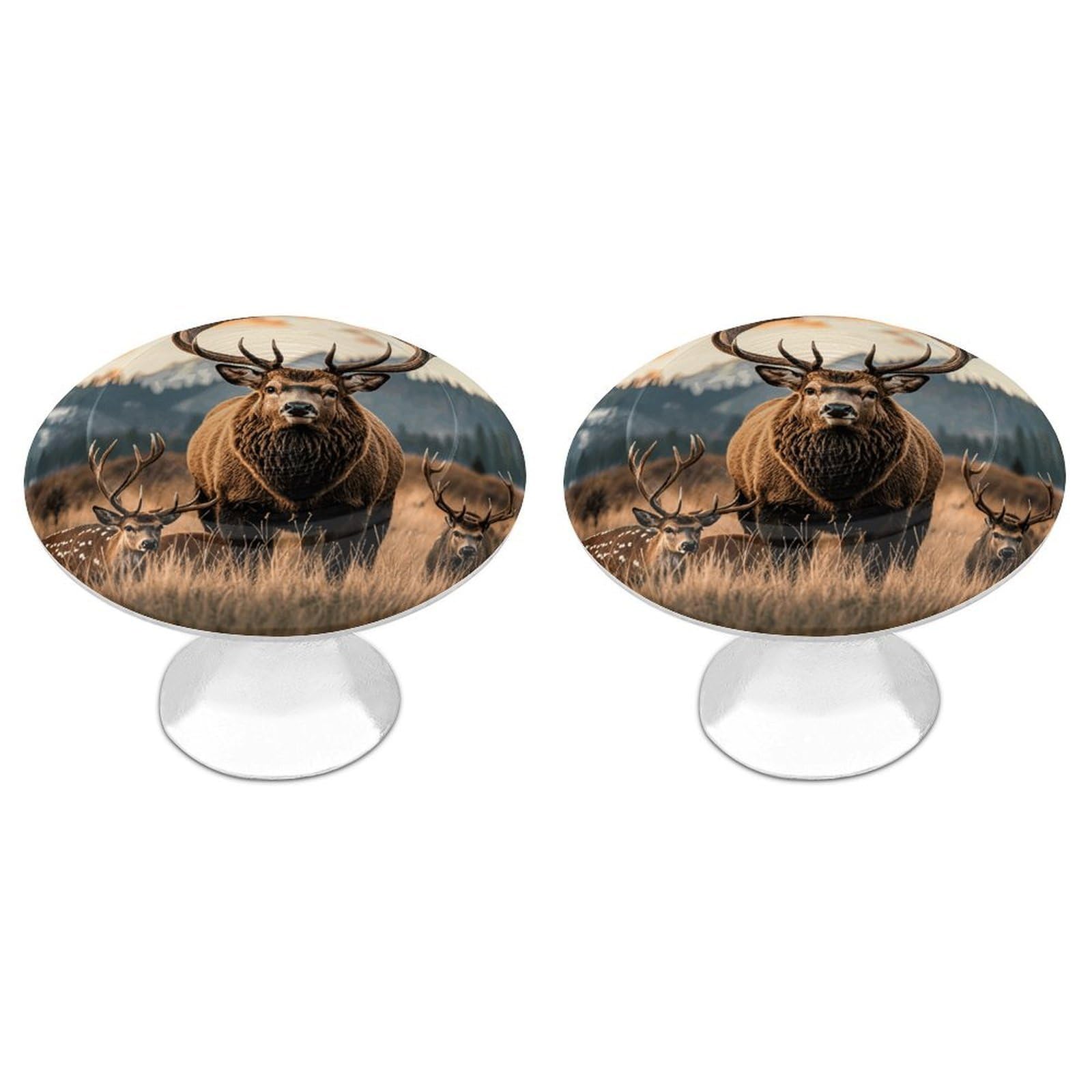 FekiLoot Wildlife Hunting Deer Bear Elk Cabinet Knobs for Kitchen Ornament, Round Zinc Decorative Drawer Pulls for Cabinets Trendy, Dresser Drawers Pulls Bathroom Dresser Knob with Screw
