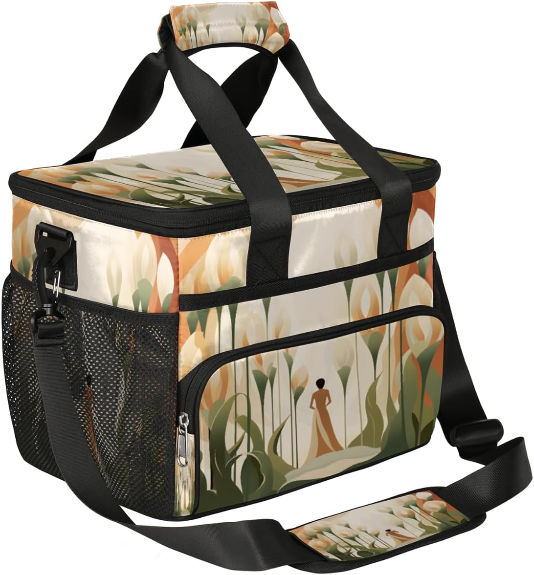 Floral Insulated Picnic Backpack Lunch Box for Women Men Picnic Basket Tote Lunch Bag Picnic Bag Portable Lunch Bags for Picnic, Beach, Work, Trip,Office, Camp Womens with Flowers