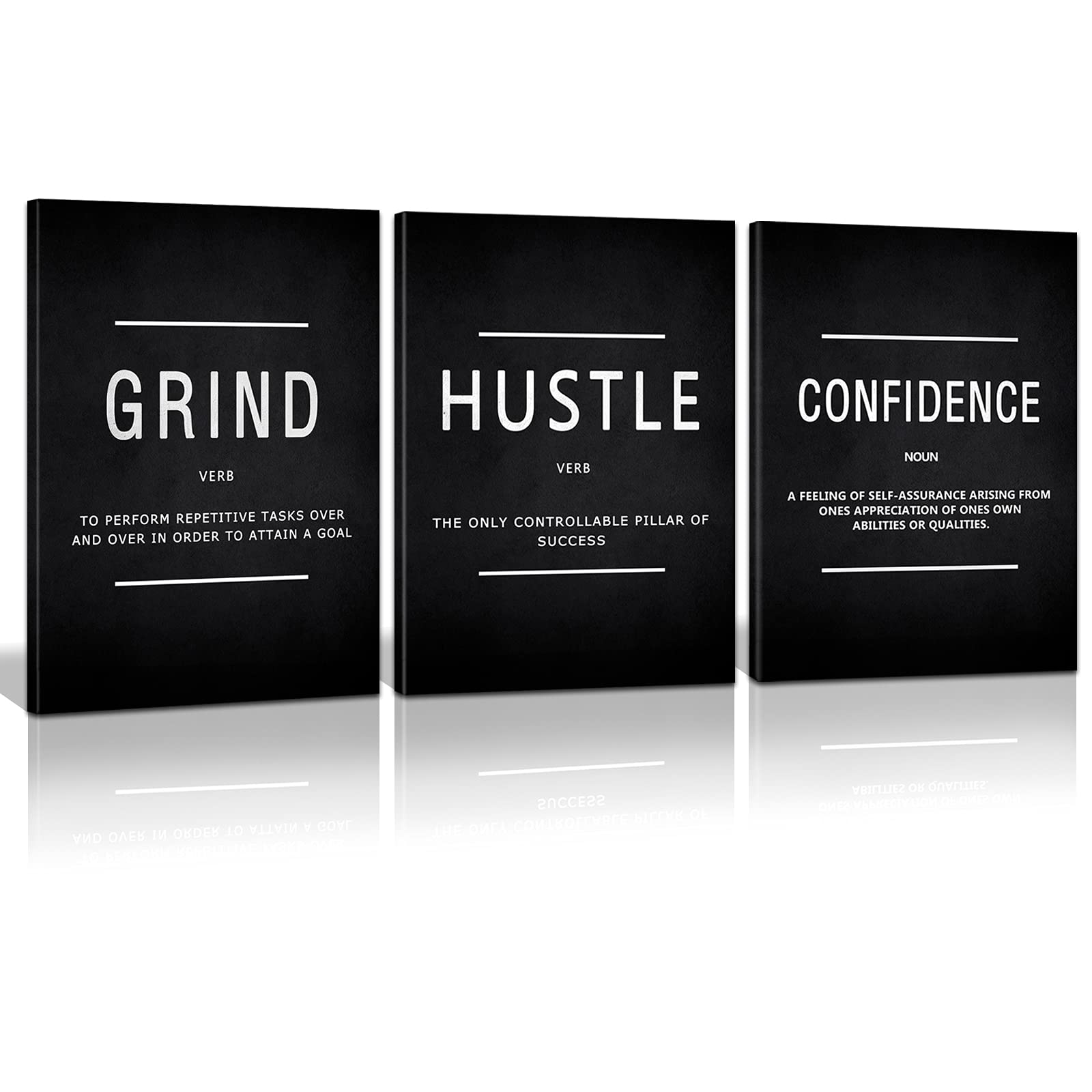 KAWAHONE Stampa artistica da parete motivazionale su tela, con scritta "Grind" Hustle Confidence, decorazione da parete incorniciata con citazioni motivazionali, per ufficio, posto di lavoro, pronta