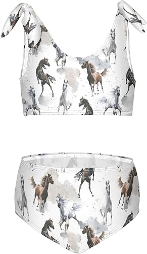 CaTaKu Traje de baño de dos piezas para niñas, lindo conjunto de bikini tankini hawaiano para playa, traje de baño deportivo para niñas, talla 3-12T