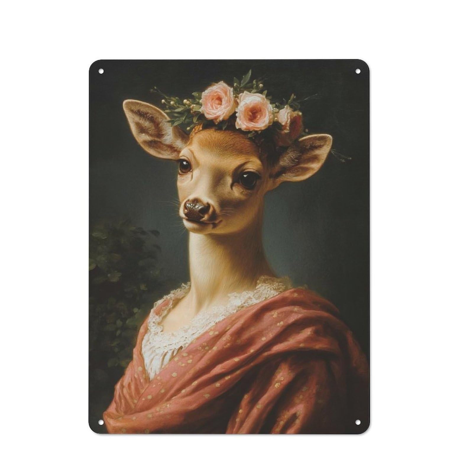 Fawn Portrait with Flowers Kitchen Metal Sign 40x30cm, Country Style Kitchen Wall Decor for Restaurant, Kitchen, Counter Or Breakfast Nook