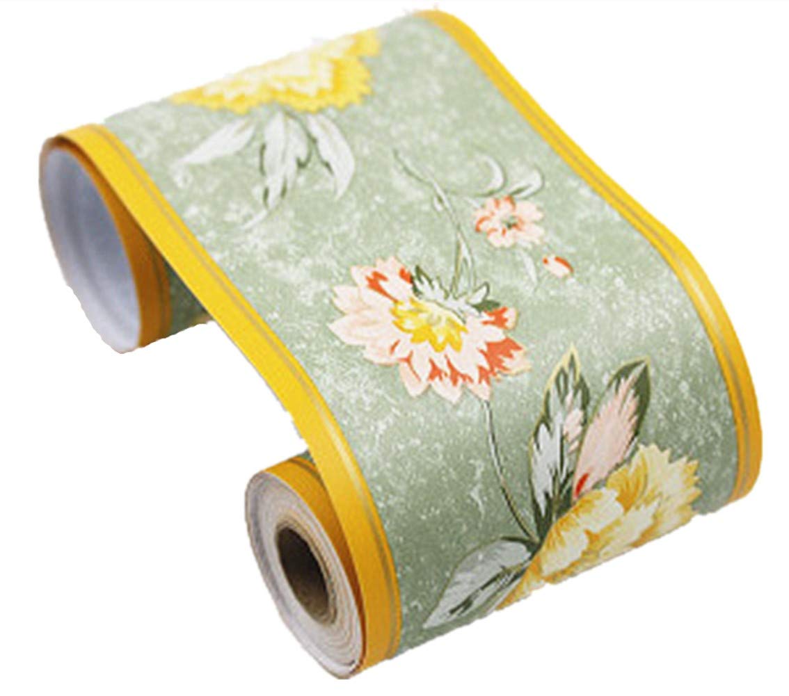 Ssamall Yellow Blooming Flowers Floral Wallpaper Border Retro Design Self Adhesive for Kids Bedroom Kitchen