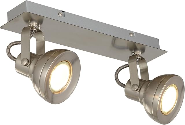 KARMIQI LED Ceiling Spotlights Brushed Nickel Spotlight Rotatable 2 Ceiling Spotlight with 2 x 4W GU10 Bulbs Indoor Ceiling Spots for Kitchen Living Room Bedroom Corridor
