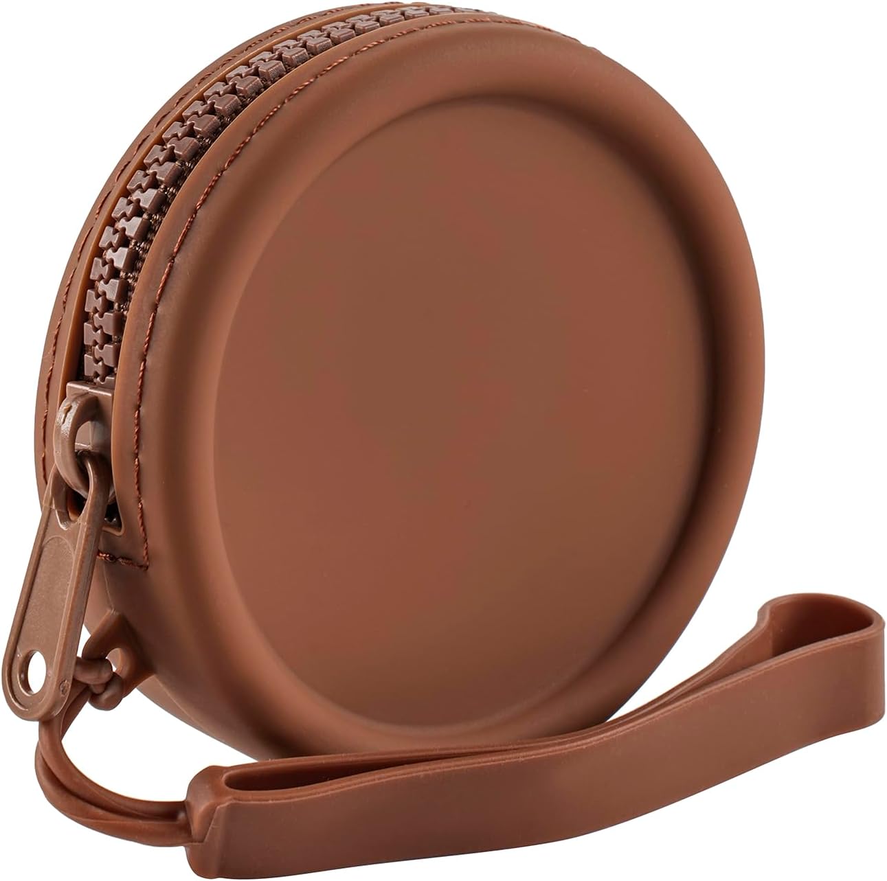 Small Silicone Makeup Bag for Women Round Purse Essentials Portable Cosmetic Accessories Organizer Small Travel Kit Storage Pouch (Brown)