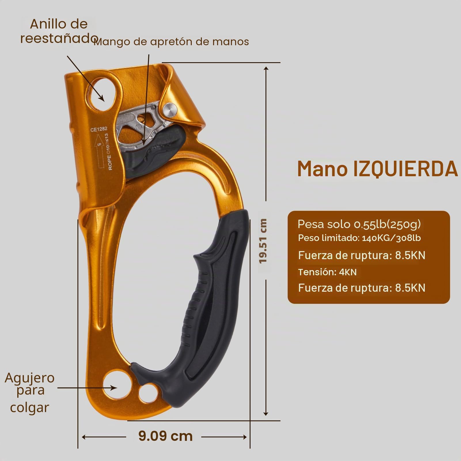SOB Ascendente de Ascenso Descensor Ascender Ascenso de Mano para Equipos de Escalada en Roca Abrazadera de Cuerda para 8-13MM
