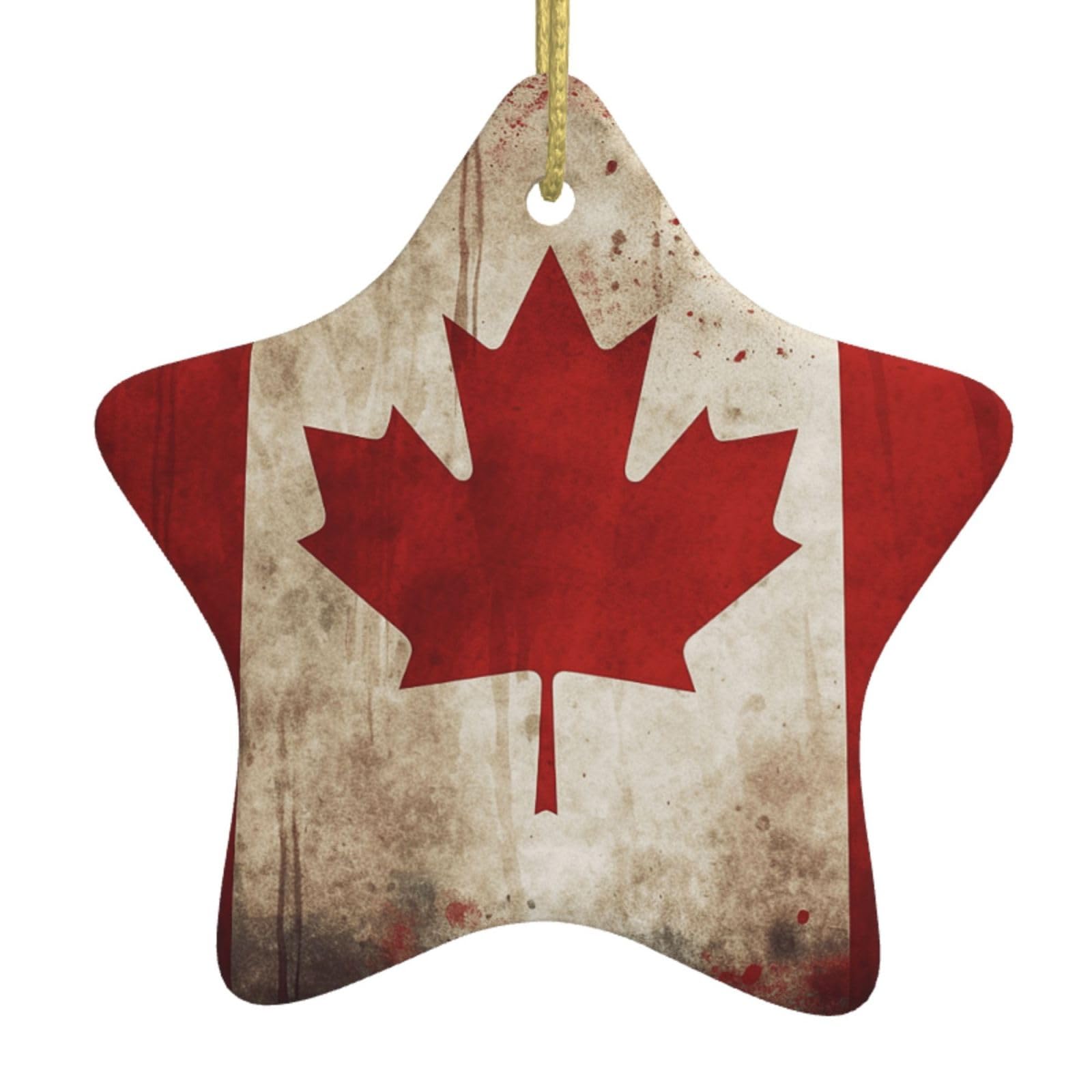 Ceramic Christmas Tree Hanging Ornaments with Gold Ropes Christmas Tree Decorations Star Ceramic Retro Canada Flag Pendant Keepsake Decorations for Holiday Xmas Gift Ideas