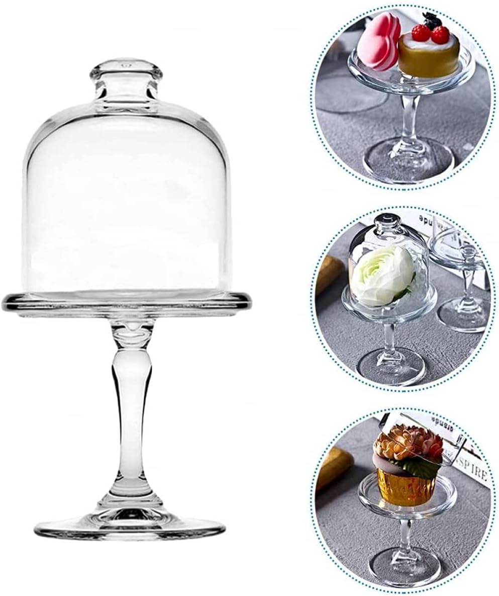 Cake Display Stand with Dome Cover Glass Plate Cupcake Stand Round Dessert Serving Plate Clear Cloche Cake Platter