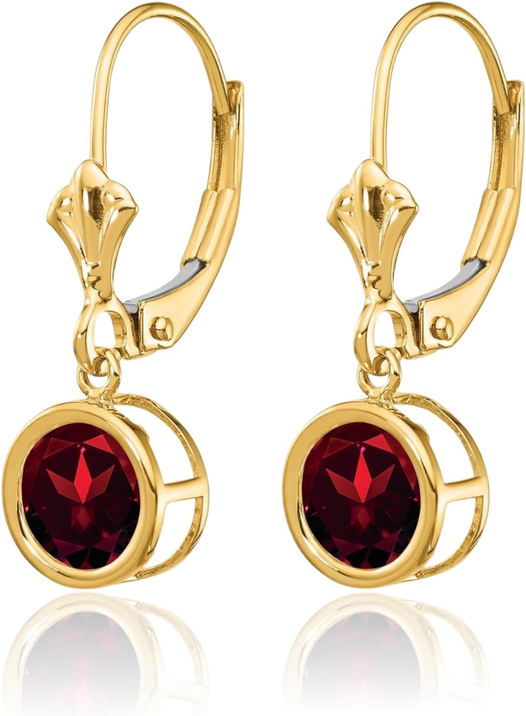 IceCarats 14K Solid Yellow Gold 2 carat Red Garnet Medium Drop Dangle Earrings 25mm 1 inch Round Cut, Natural, Prong Set, Lever Back For Her