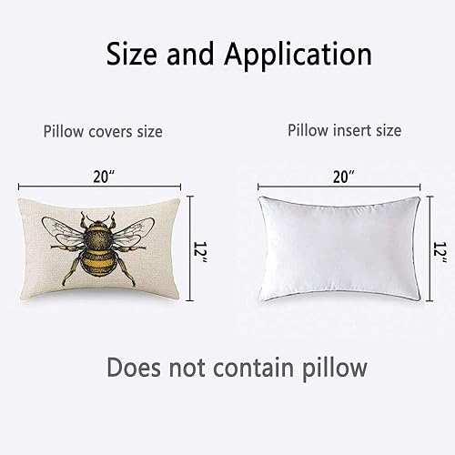 Miniatura 3 de HOSNYE Funda de almohada de abeja dibujada a mano aislada sobre fondo blanco, tela de lino para sofá, cama, sofá, automóvil, funda de cojín de