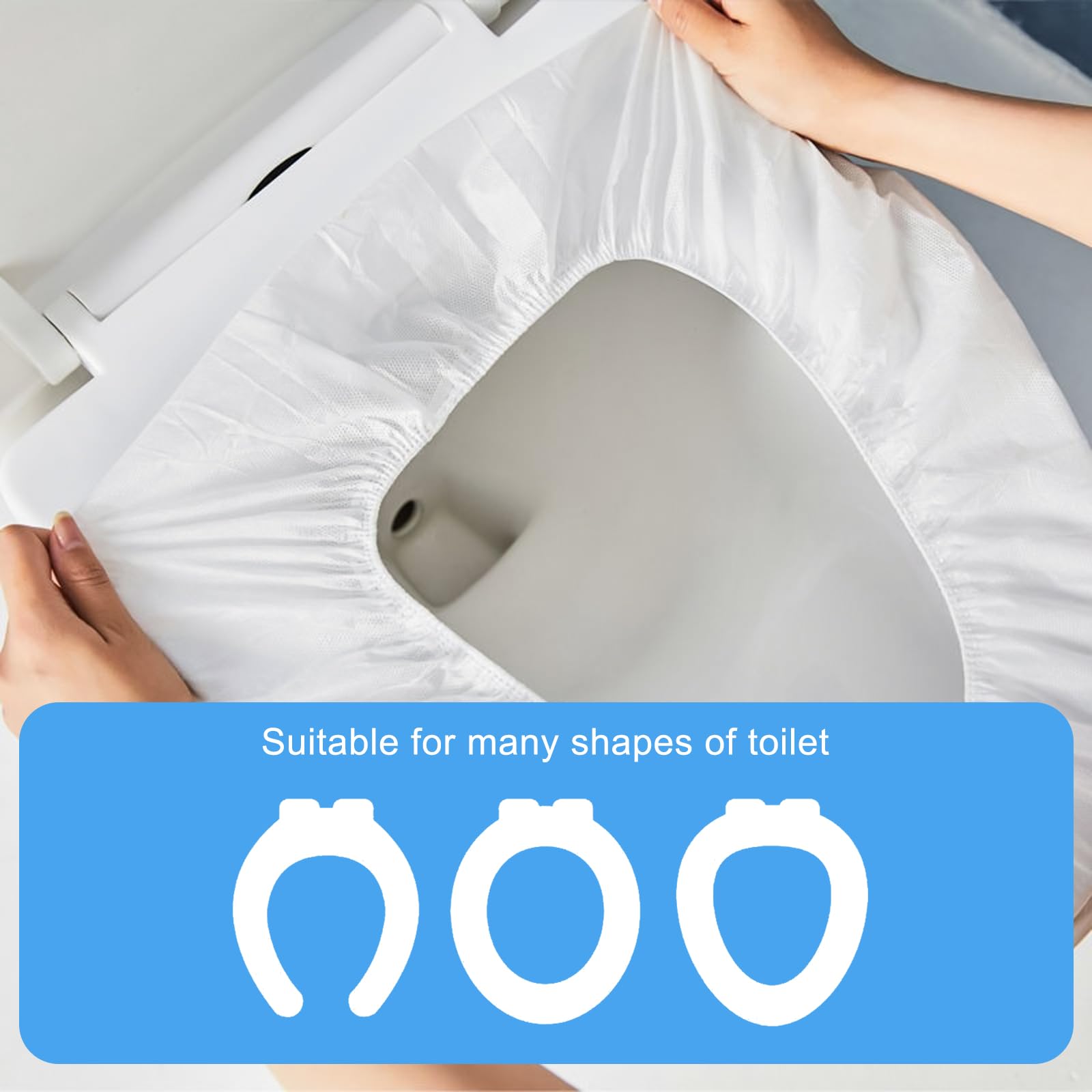 Paquete de 100 fundas desechables para asiento de inodoro a granel, fundas de asiento de inodoro desechables portátiles para viajes, impermeables, fundas de asiento de inodoro para salidas, hotel,