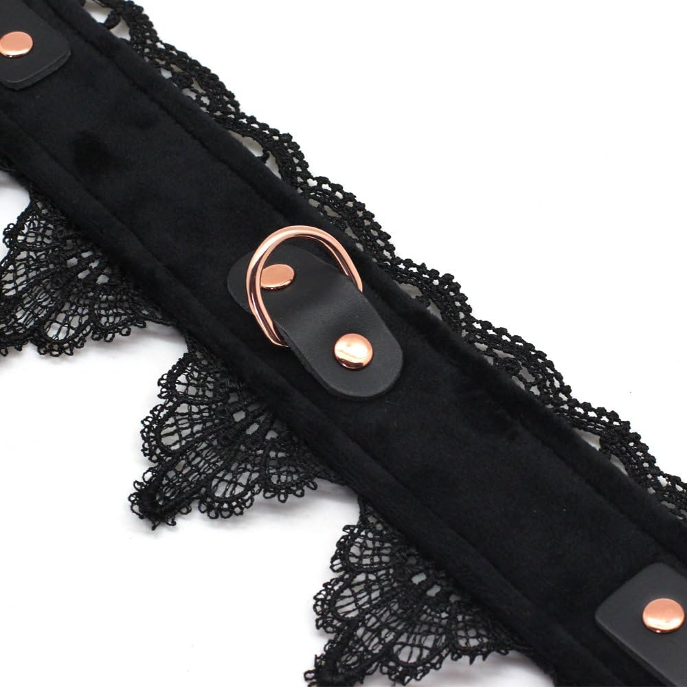 Leather Collar with Leash Kit - SMspade Lace Leather Choker with Lead Set for Sex Women, Black Lace