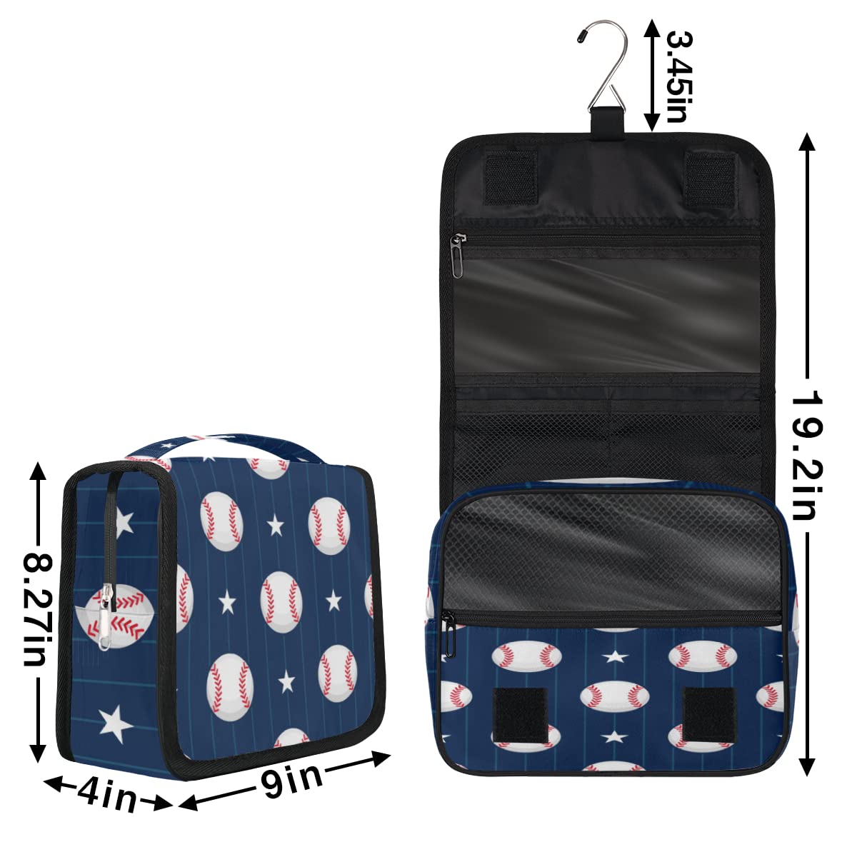 Baseball Design Podróżna kosmetyczka Baseball Wash Bag Unisex Wiszące przybory toaletowe Kosmetyczka Organizer do makijażu, wielobarwny, Jeden rozmiar