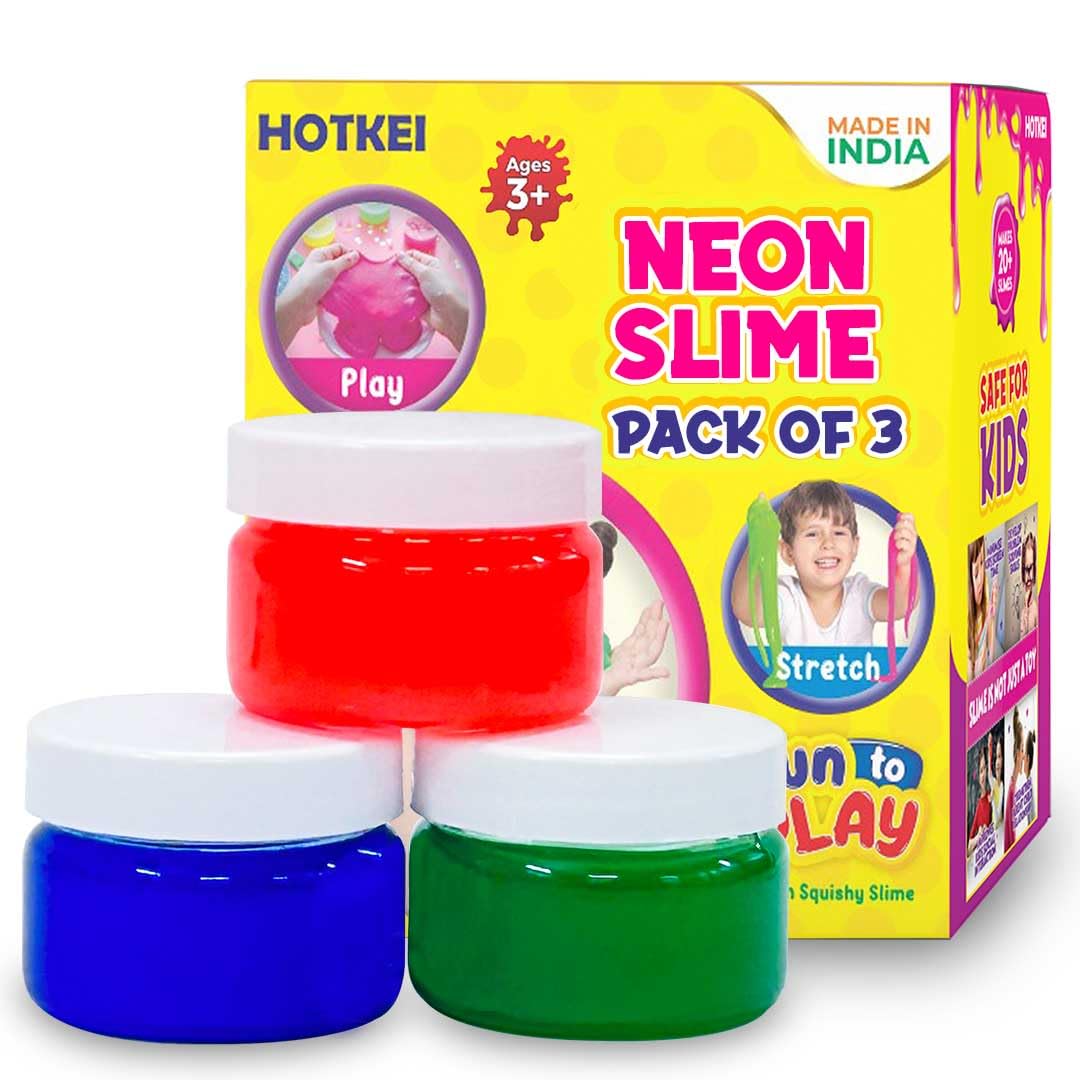 HOTKEI (Pack of 3 Neon Color Slime) Multicolour Scented DIY Magic Toy Slimy Slime Gel Jelly Putty Set kit Toy for Boys Girls Kids Slime 50 gm