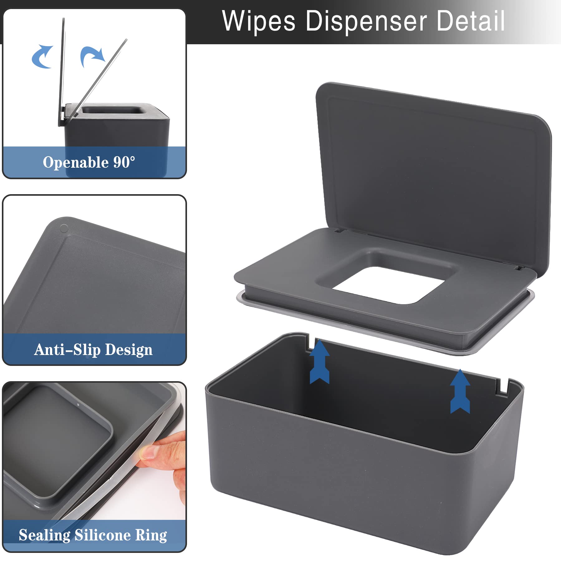3 Pack Baby Wipes Dispenser, Wipe Holder with Lids, Keeps Wipes Fresh, Refillable Wipes Container with Sealing Design, Bathroom Tissue Wipes Case Box