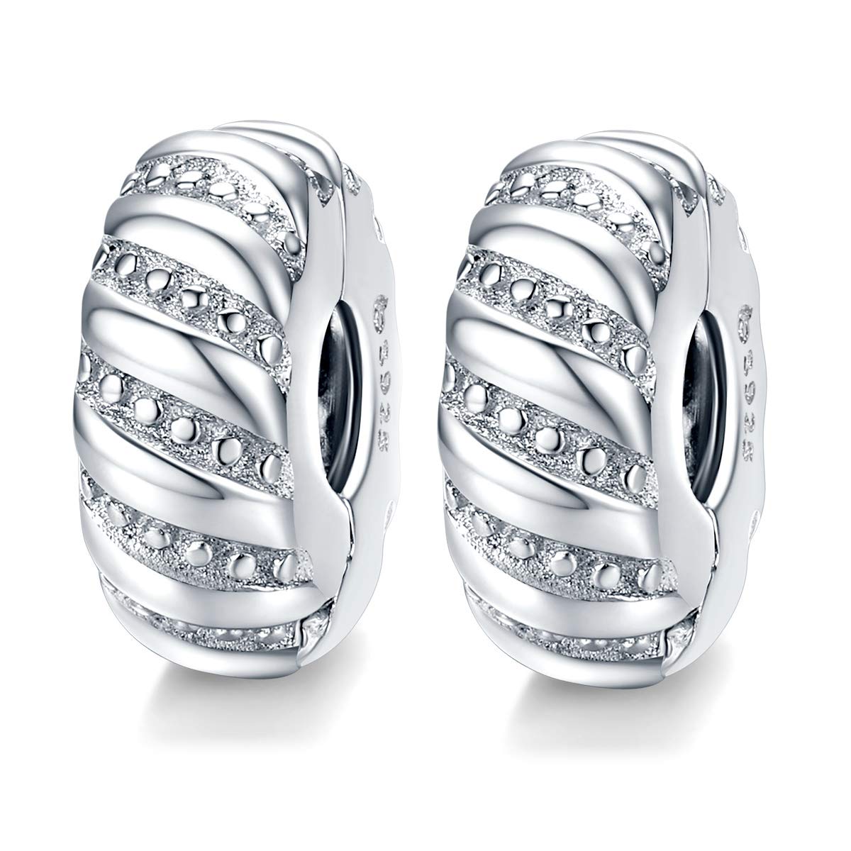 Sterling Silver Blue White Crystal Charm Clip Lock Spacer Stopper Charm Bead for Bracelet, Compatible with Pandora European Charm Bracelet Beads