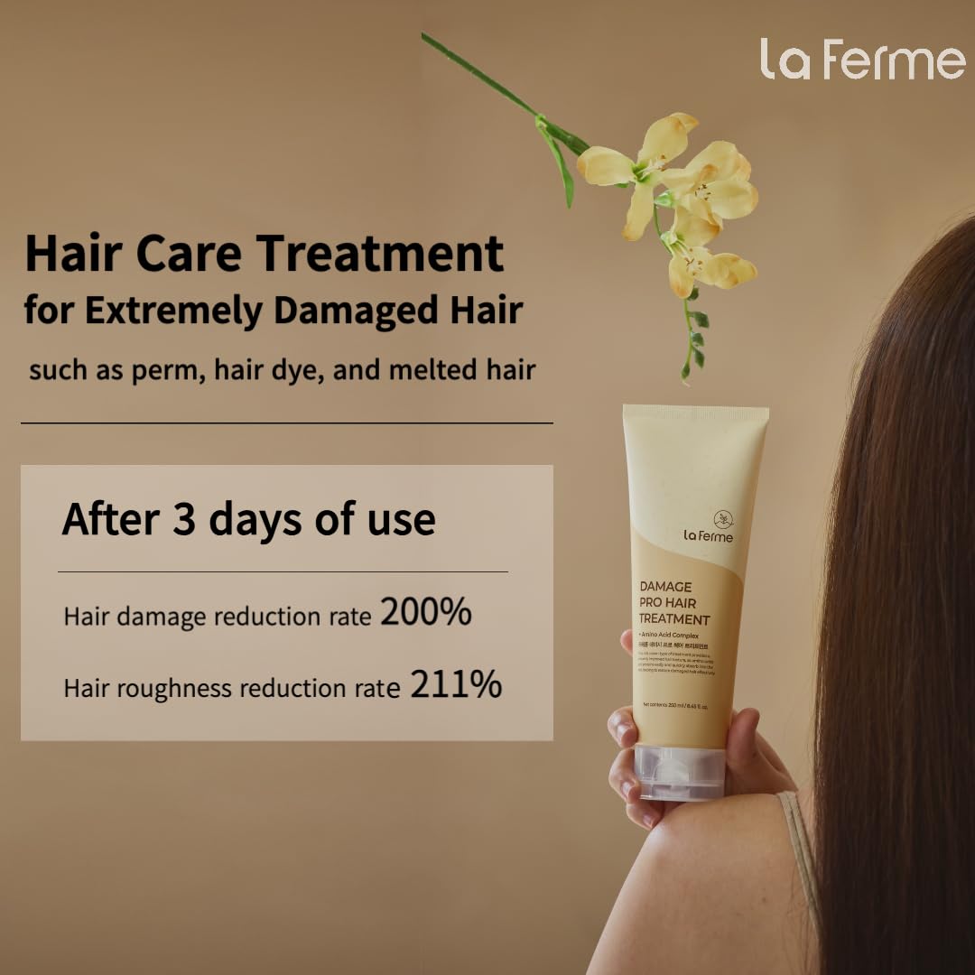 laferme Damage Pro Hair Treatment with Organic ingredient, Provide Nutrition, Soften & Moisturize hair, Sulfate & Paraben free, for Women & Men, 8.45 Fl Oz, Pear & Freesia