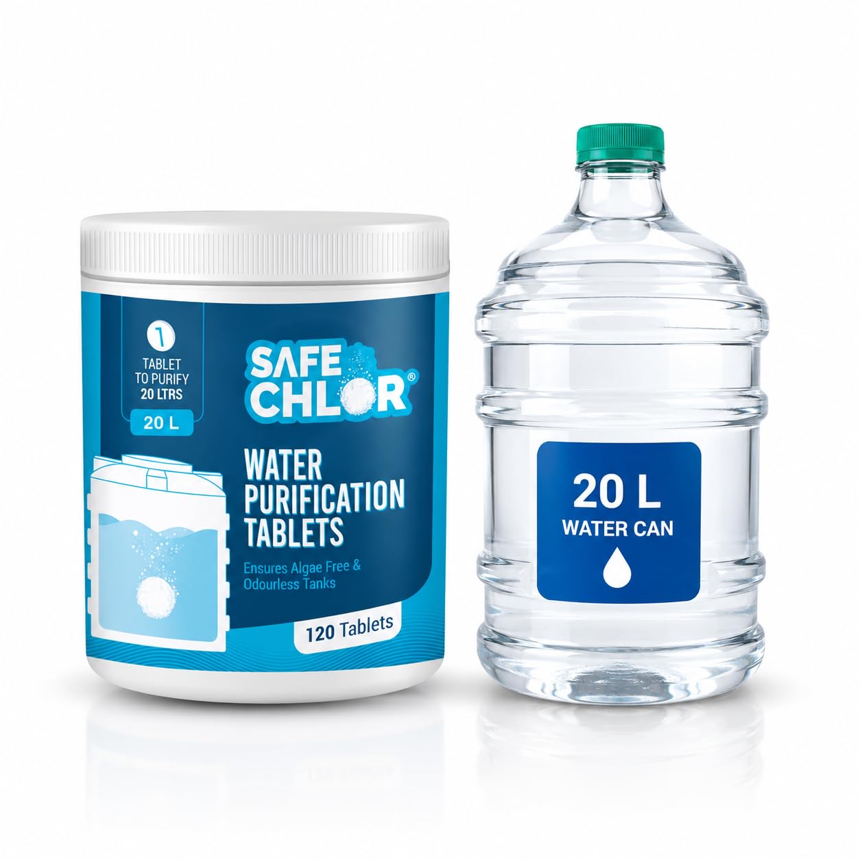 Safe Chlor Tab 20 | Chlorine Tablets for Watercan of 20 Ltrs, | Kills Germs, Prevents Algae | Water Purification Tablets | 1 tablet to treat 20 liters | Pack of 120 Tablets for 2400 Ltrs-image-27