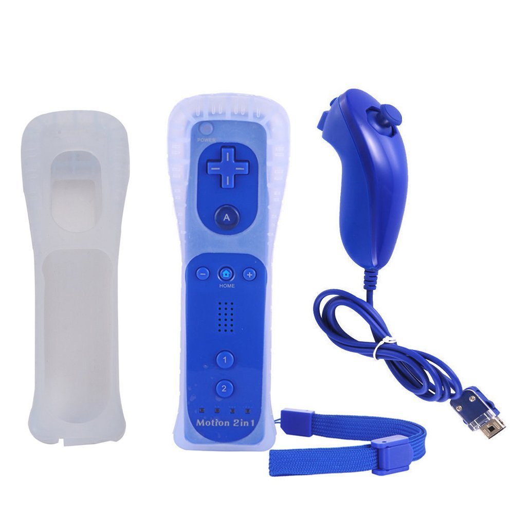 Manette de Jeu Motion Plus pour Wii et Wii U, Accélérateur de Jeu Télécommandé Elégant pour Nintendo Wii et Wii U avec Housse de Protection (Bleu foncé)