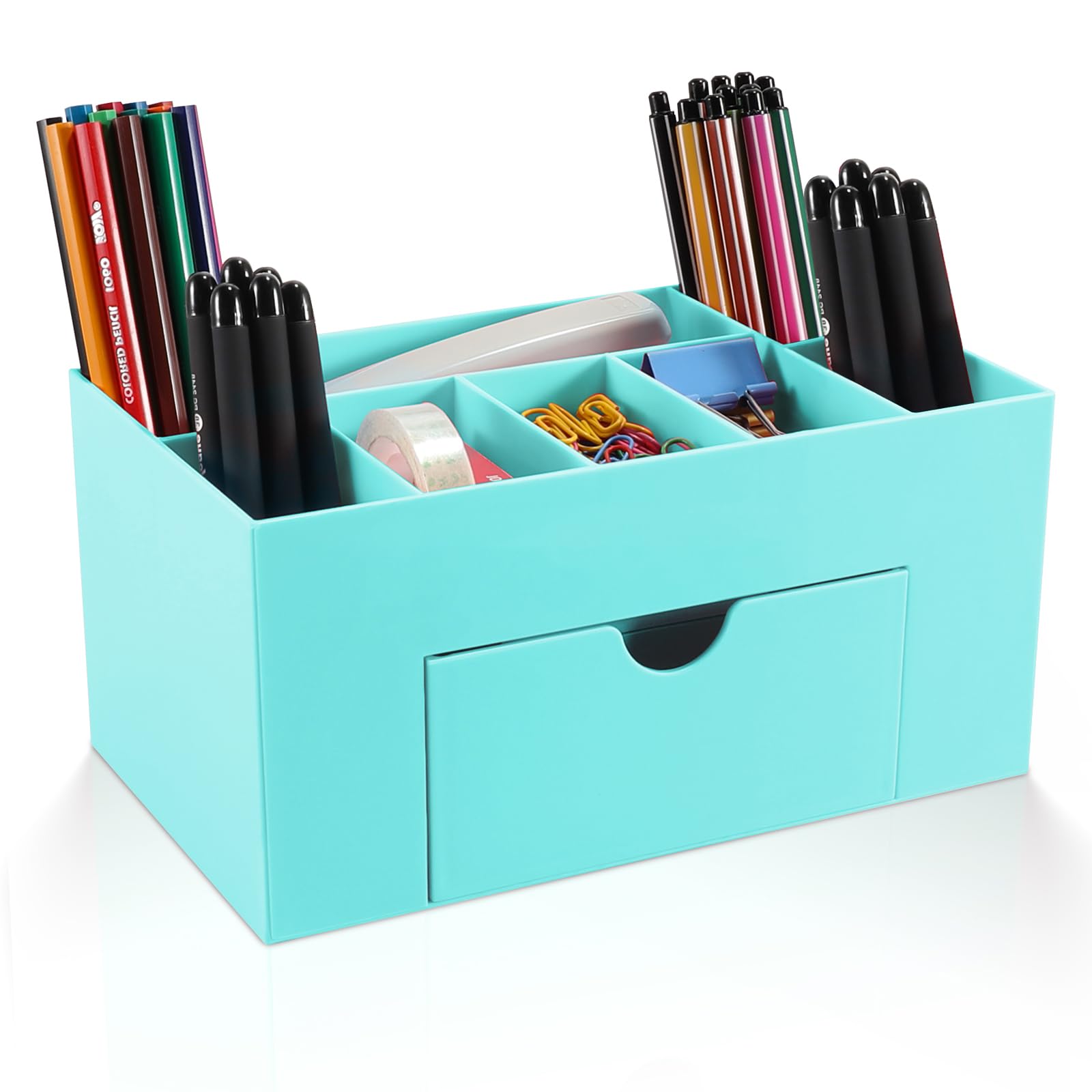 WWXICLG Desk Organizer, Desktop Organizer with Pen Holder, Pencil Holder for Desk, Pencil Cup, Office Supplies Desk Organizer and Accessories, 8 Compartments (blue)