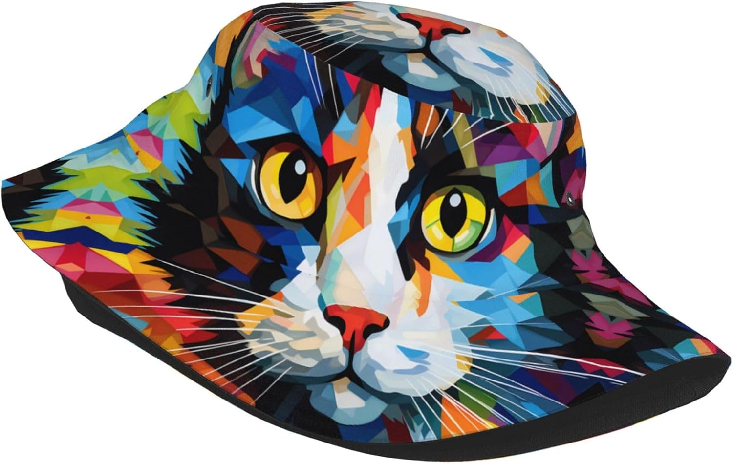 Watercolor of a cat Prints Summer Outdoor Travel Bucket hat, a Beach Sun hat Suitable for Both Men and Women Black
