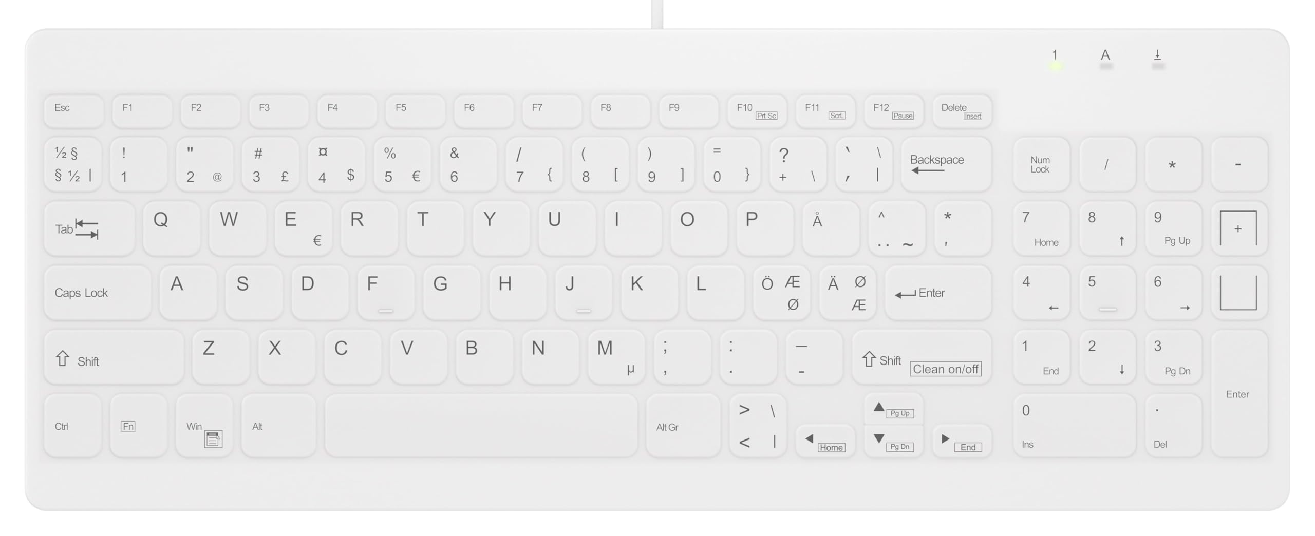 Teclado médico lavable Contour Design AK-C7012F con cable USB y distribución Qwerty para clínicas