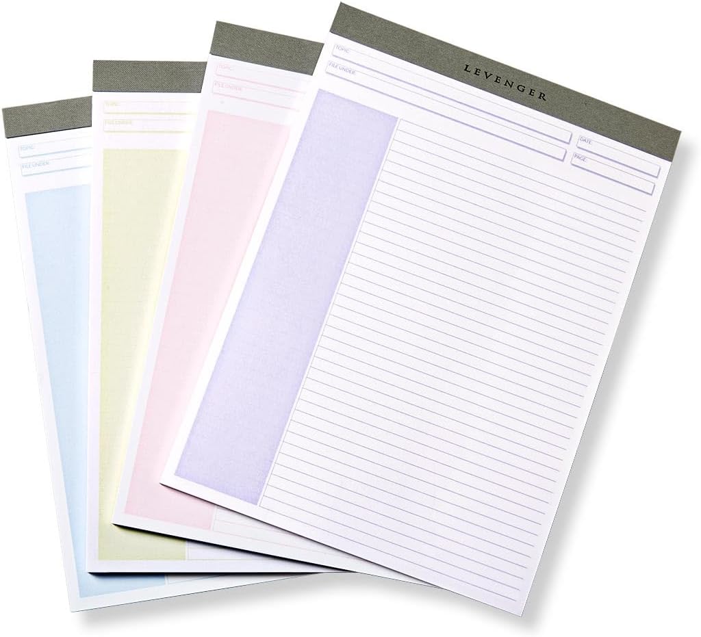 Levenger Freeleaf Soft Color Annotation Ruled Pads (set of 4) - 8 1/2 x 11 inch smooth, archive-quality 90-gsm paper