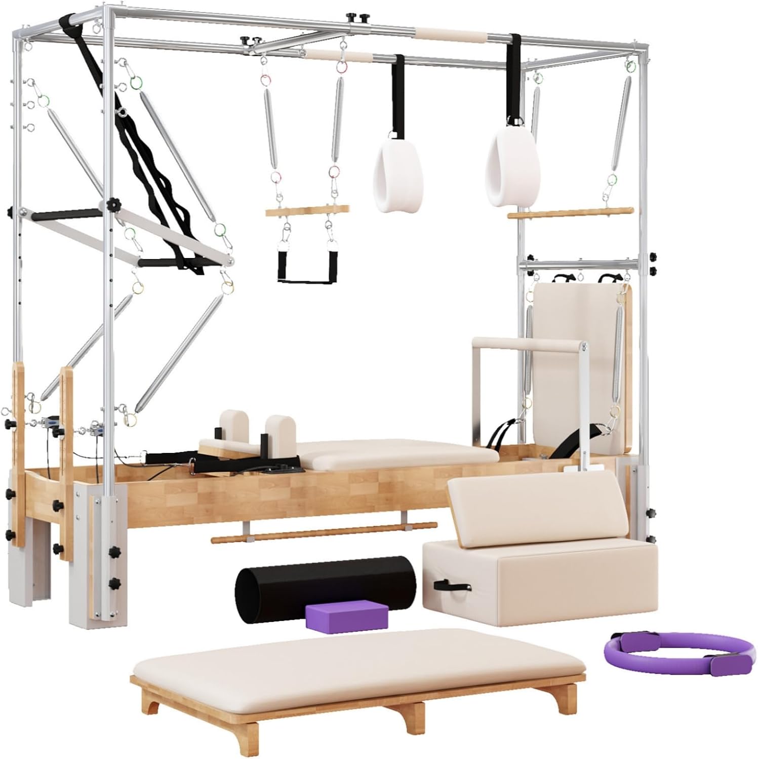 Studio Grade Pilates Reformer Machine for Home & Gym, Oak Wood Pilates Equipment with Sitting Box, Jump Board and Full Accessories