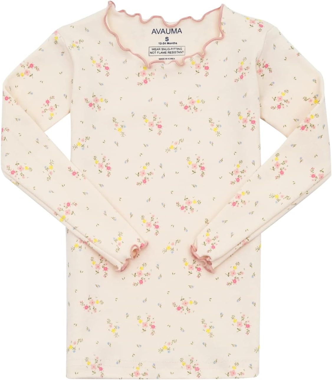 AVAUMA Baby Boy Girl Pajama Set 6M-7T Kids Cute Toddler Snug fit Flower Pattern Design Pjs Cotton Sleepwear Ruffled Shirring - Image 2