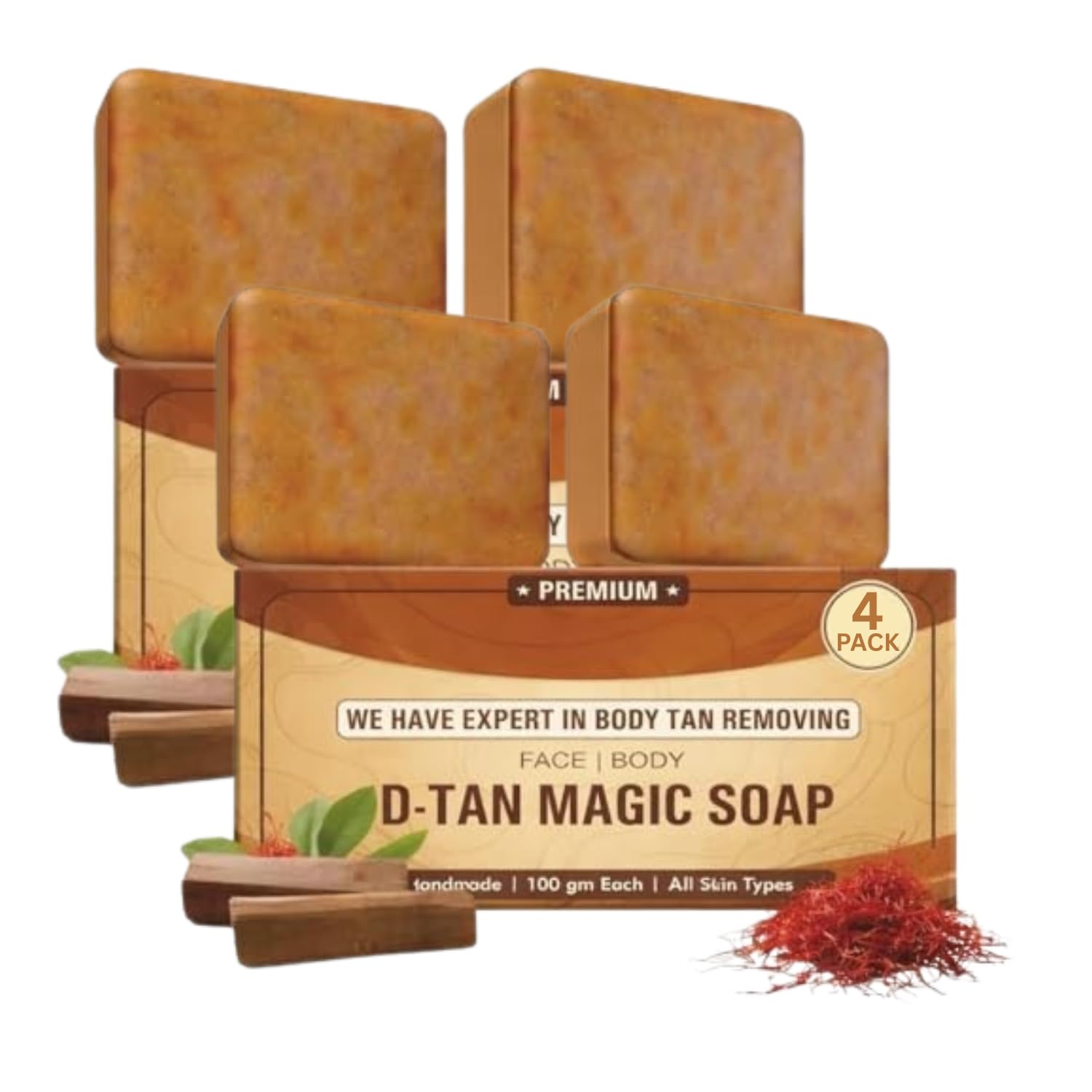 Magic Soap Tan Removal Sandalwood & Saffron Bath Soaps | Paraben Free | Chandan & Kesar | Handmade Soap for Glowing & Skin Brightening for Men & Women-image-0