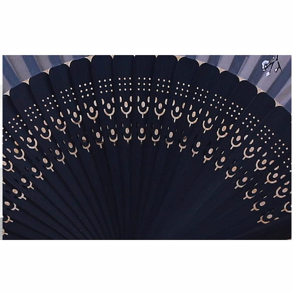 RWRAPS Abanico Plegable, Abanico Plegable De Mano De Seda Flor Abanicos De Mano De Bambú Ahuecado Retro Japonés con Manga De Tela De Borlas para Decoraciones, Negro (Peonía) (Flor De Ciruelo)
