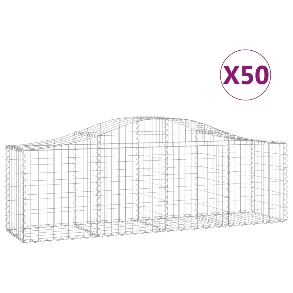 Kosze gabionowe łukowe 50 sztuk 200 x 50 x 60 / 80 cm z ocynkowanego żelaza, dźwiękochłonne, dekoracyjne bariery ogrodowe ze wzmocnionymi haczykami