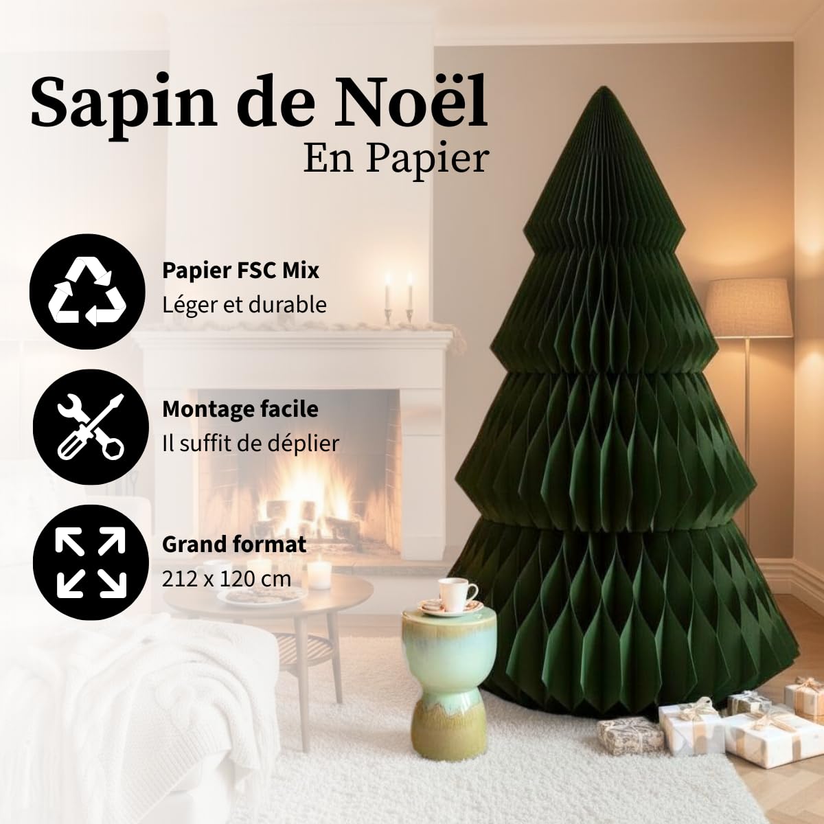 Mica Decorations Sapin de Noël en Papier XXL - Christmas Tree Artificiel Pliable - H212 x Ø120 cm - FSC Mix - Vert