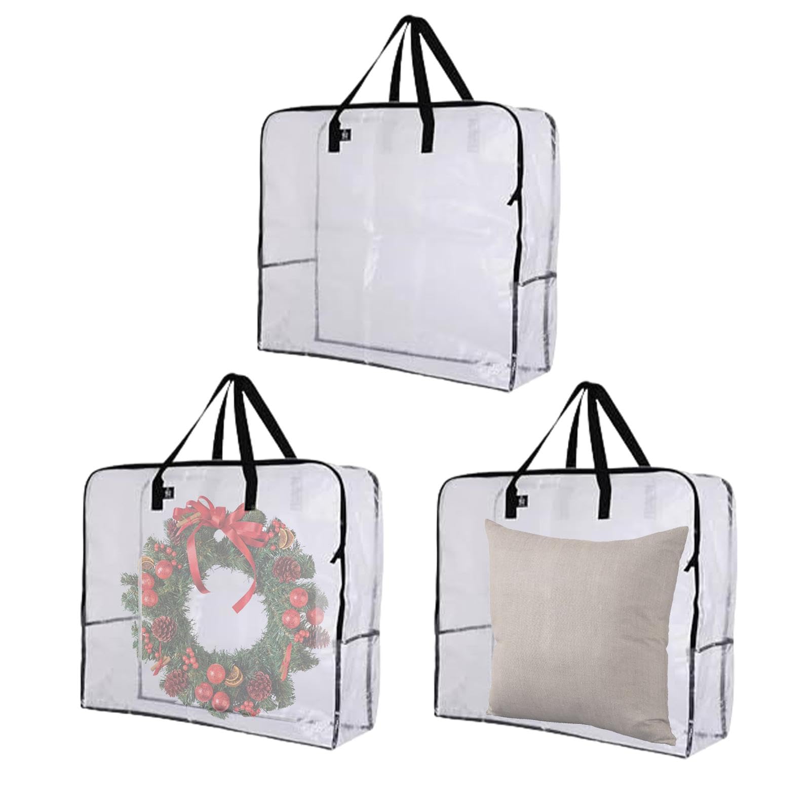 YTGOCN 3 Pack Moving Bags,Wreath Storage Container,Christmas Storage Wreath Storage, Moving and Packing Supplies for College, Under The Bed Storage,Translucent Garland Container Organizer