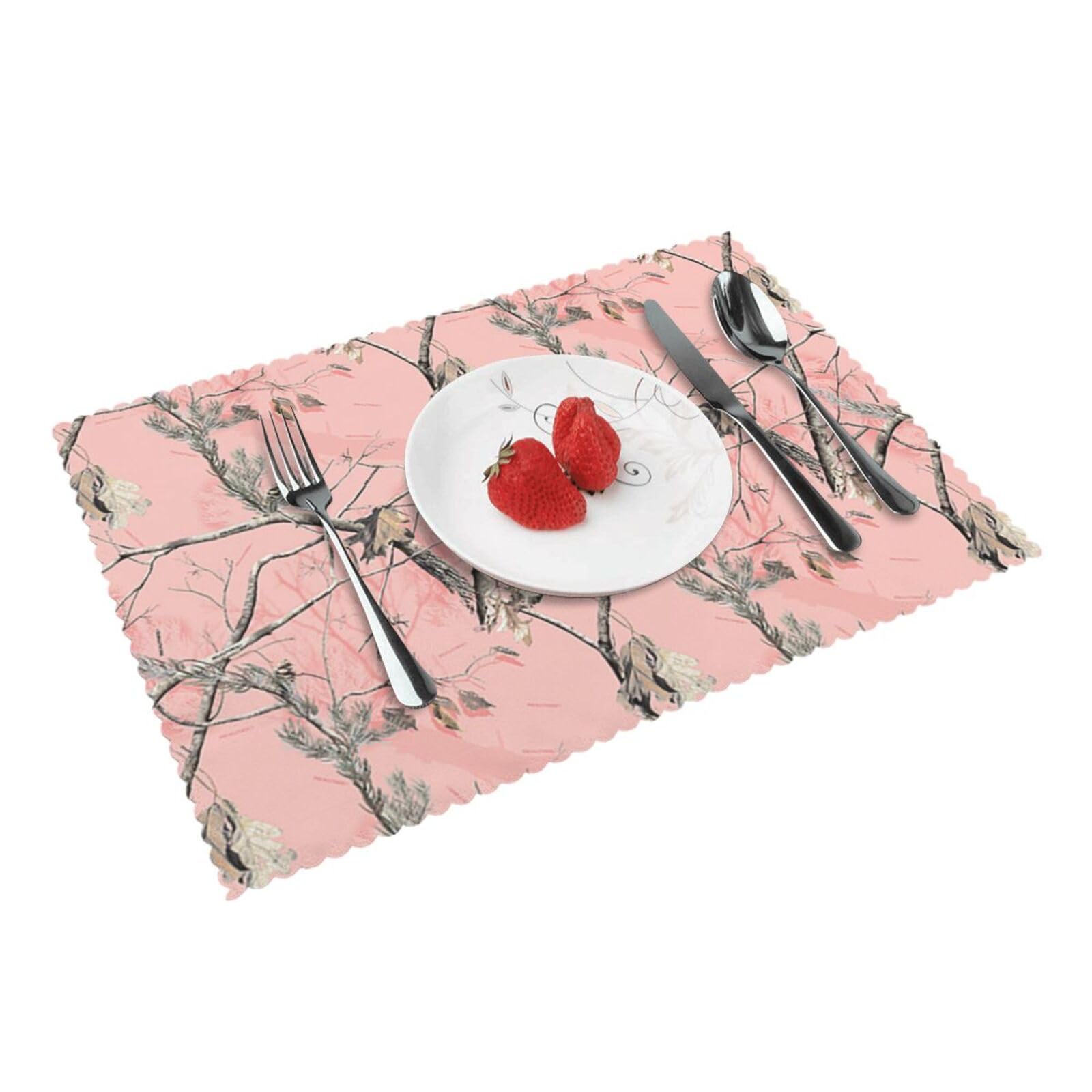 Pink leaves Camouflage Printed Placemats Set of 4 PCS Washable Placemat for Kitchen Table Heat-resistant Table Mats 45x30 CM