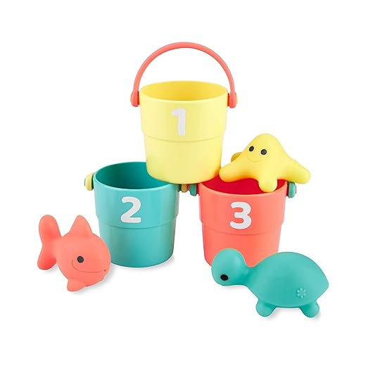 Simple Joys by Carter's Baby Stacking Buckets and Ocean Squirties Bath Toy Bundle, One Size