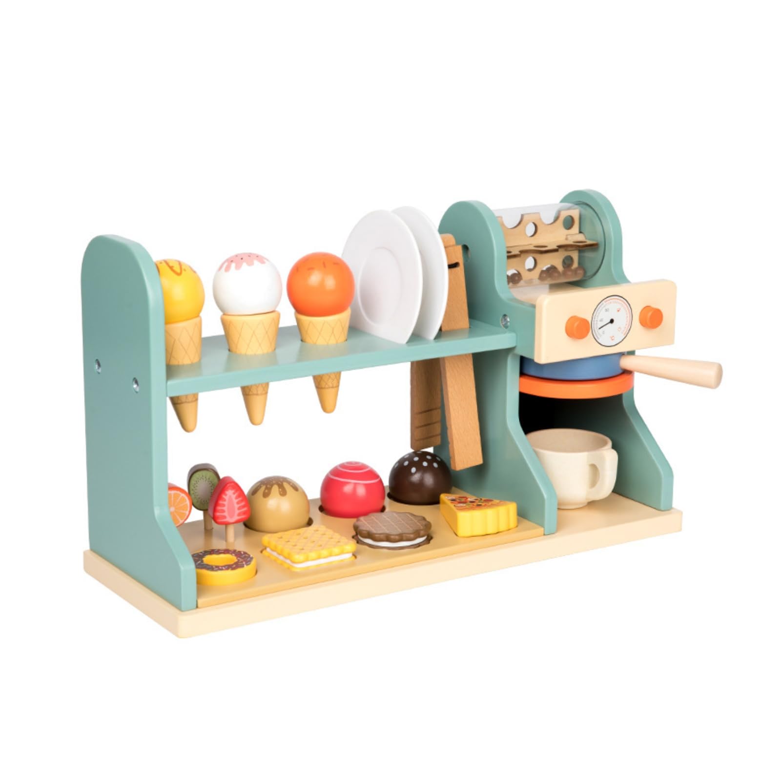 Negozio di Gelati e caffè Giocattolo in Legno Interattivo Caffetteria Giocattolo in Legno Non Tossico Set Gelateria con Accessori
