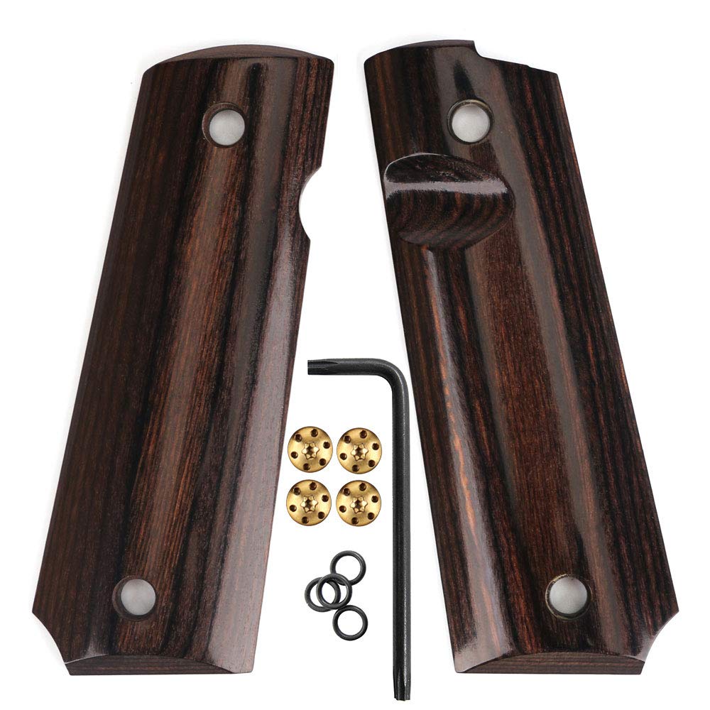Cool Hand 1911 Full Size High Polished Dymond Wood Grips, Free Screws Included, Mag Release, Ambi Safety Cut, Brand, Mahogany, H1-S-M