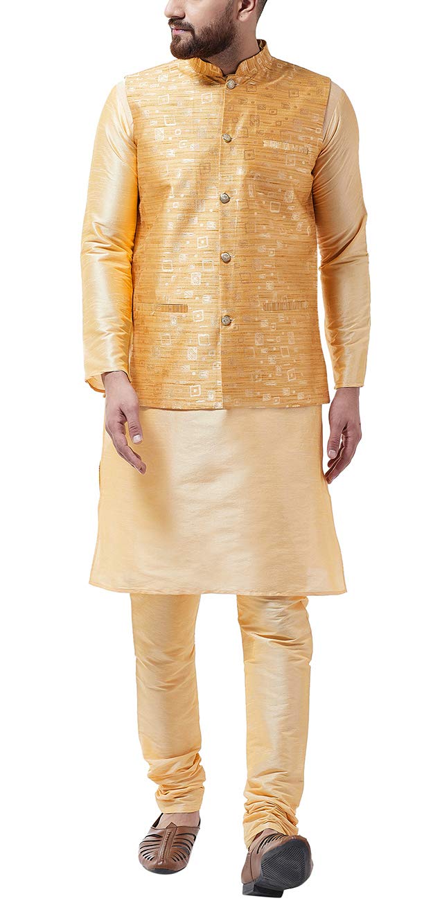 sojanya (Since 1958 Men's Silk Blend Kurta Pyjama & Nehrujacket Combo-picture-27