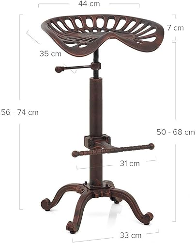 Miniatura 2 de LOKKHAN Taburete de bar industrial rústico, taburete de asiento de tractor de hierro fundido, altura de mostrador ajustable, taburete giratorio de