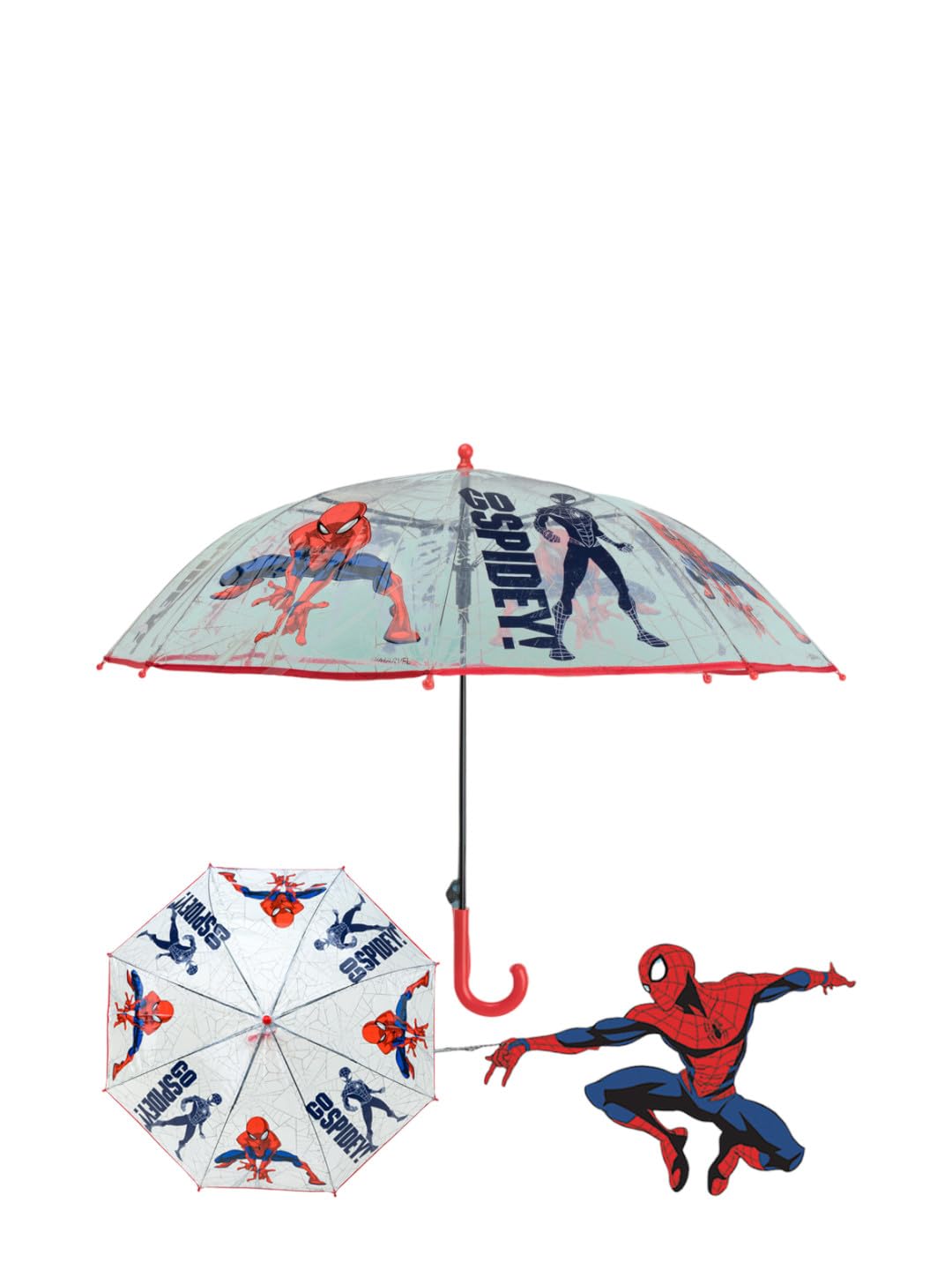 Marvel Transparent Spider-Man Umbrella with Go Spidey Print for Boys, Multicolor, 4-8 Years-image-12