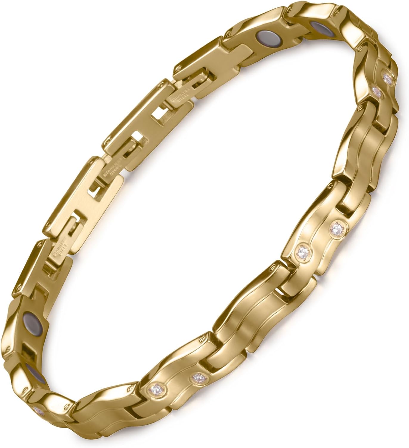 RainSo Women's Magnetic Bracelet, Stainless Steel Meteor Shower Design, Adjustable Length (with 3 Smart Clasps), Comes with Display Box and Adjustment Tool(Gold)