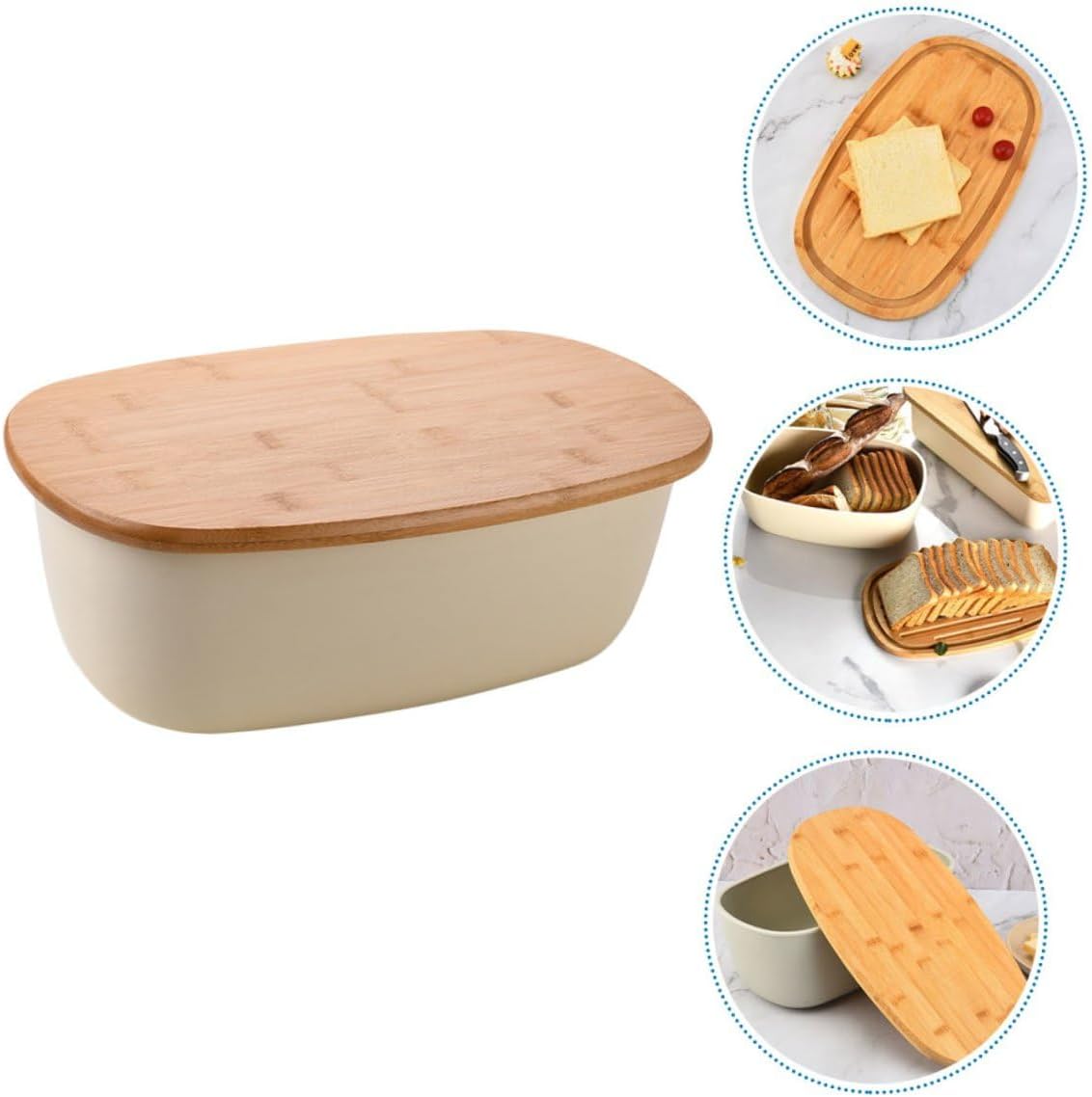 BESPORTBLE Bread Box Oval Desktop Bread Storage Container with Oak Lid for Kitchen Countertop Practical Toast and Snacks Organizer