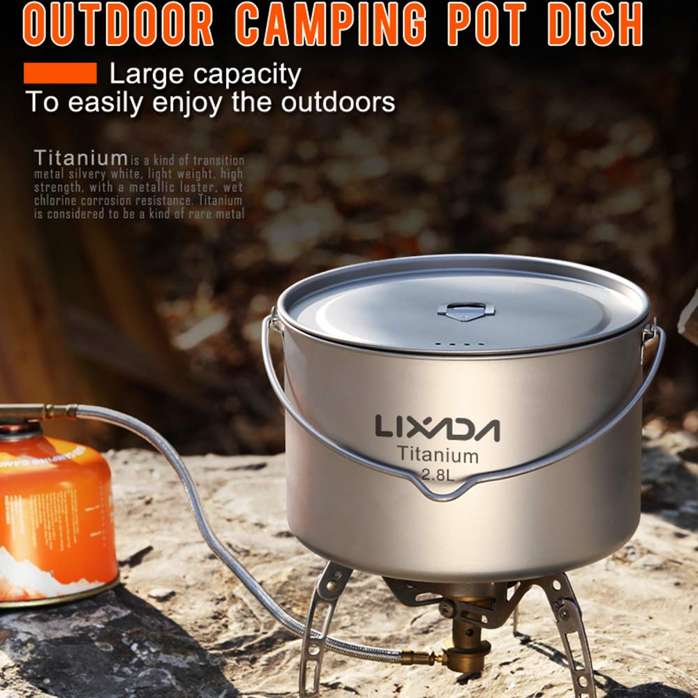 Lixada Topf aus Titanium, 2800ml Camping Titan Pot, Tragbarer Hängetopf mit Deckel, für Outdoor, Camping, Kochgeschirr, Picknick, Ultraleicht 302g