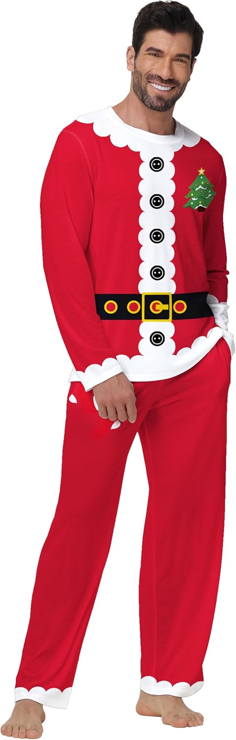 Men Christmas Pajama Set Pjs Long Sleeve Sleepwear Xmas Holiday Lounge Sets