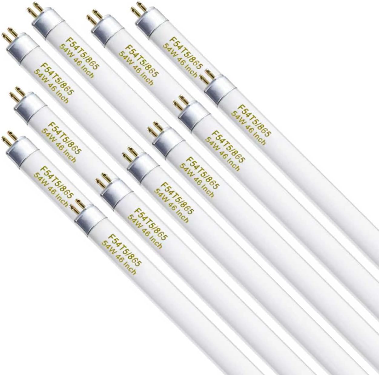 Konideke F54T5/865/HO 54 Watt 46 Inch T5 Fluorescent Tube Light Bulb, T5 54W Grow Light, 6500K Daylight, 5000 Lumens, High Output, G5 Bi-Pin Base, 12 Pack
