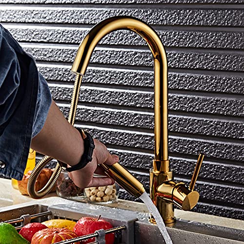 Grifo de cocina dorado y extraíble de latón monomando elegante 6