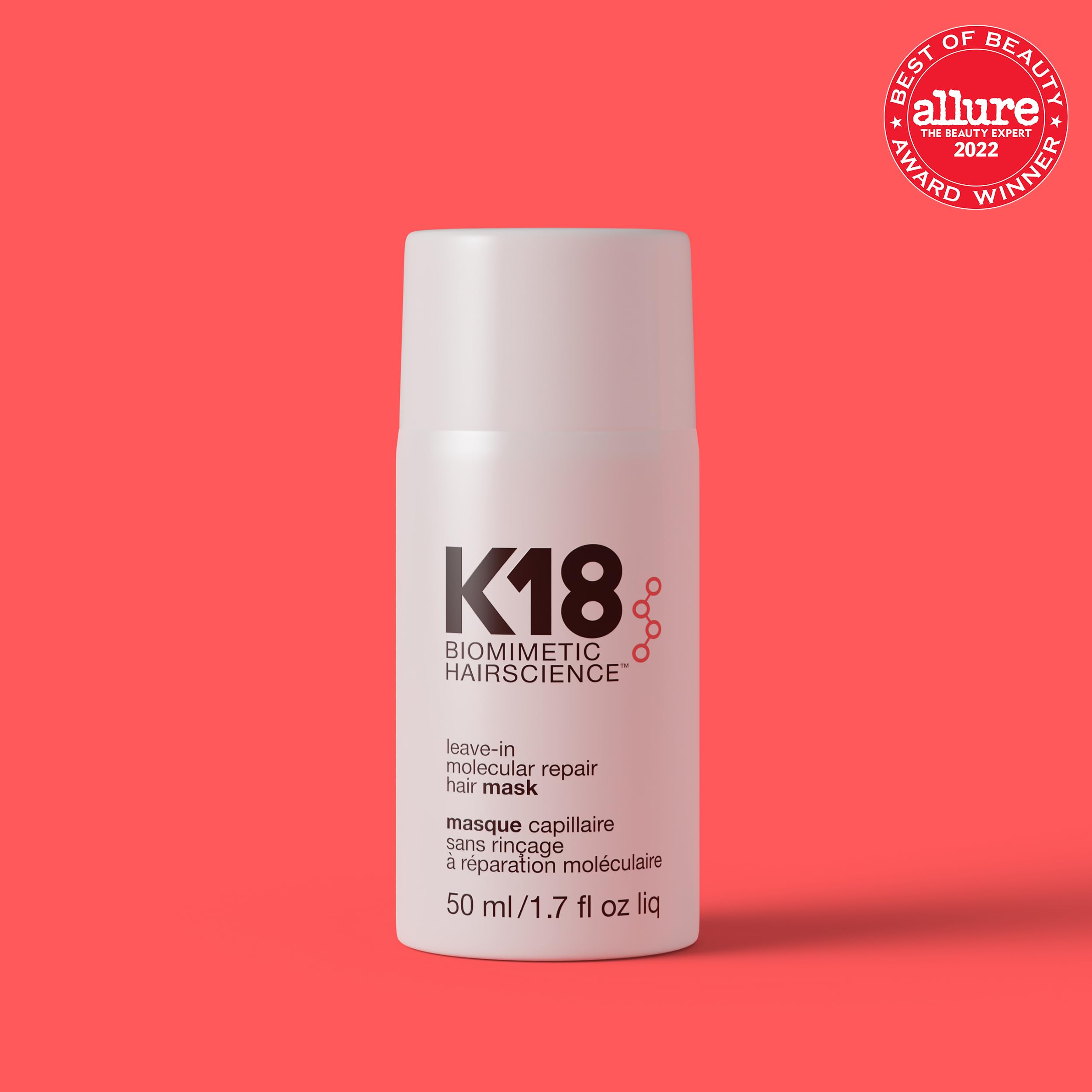 K18 Hair Mask, Non-Rinsing 1.7 fl oz (50 ml), Biotechnology, Leave In Molecular Repair, For Hair Damage, K18Peptide Biomimetic Hairscience Leave-in Molecular Repair Hair Mask, 1.7 fl oz (50 ml)