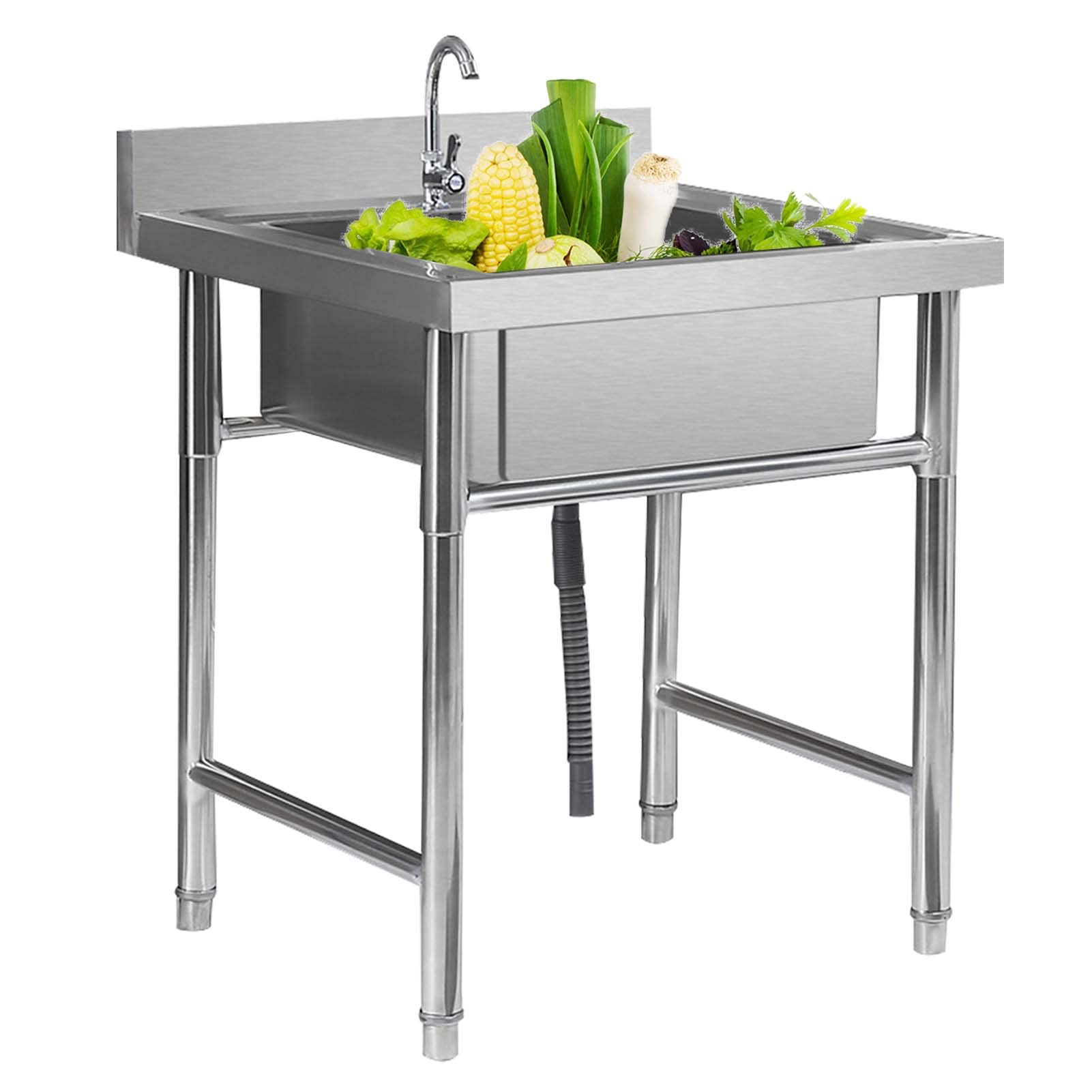 Évier de cuisine à cuve unique en acier inoxydable avec robinet complet